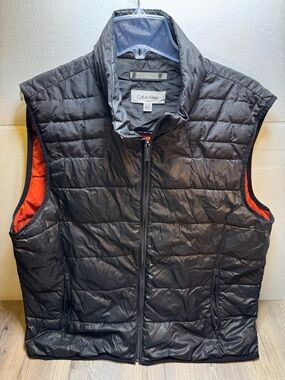 Calvin Klein Modern Designer Puffer men's BLACK vest Jacket Sz XL Orange Lining